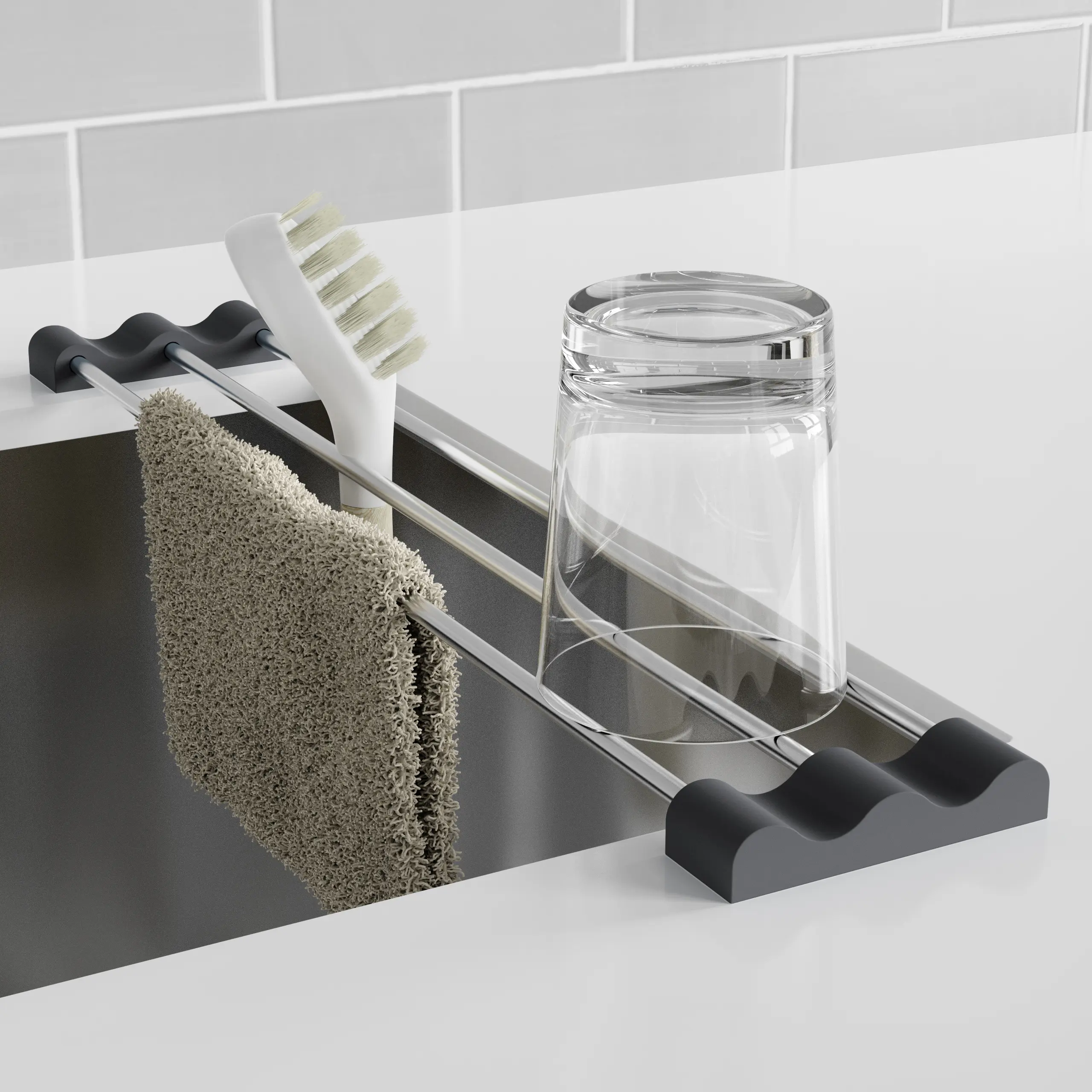 Tomorotec Adjustable Over-The-Sink Kitchen Rack Shelf - Durable Sturdy Rust-Resistant Rectangle Steel+Silicone Multifunctional Organizer, Expandable Removable Space-Saving Storage Holder for Dishcloths, Sponges