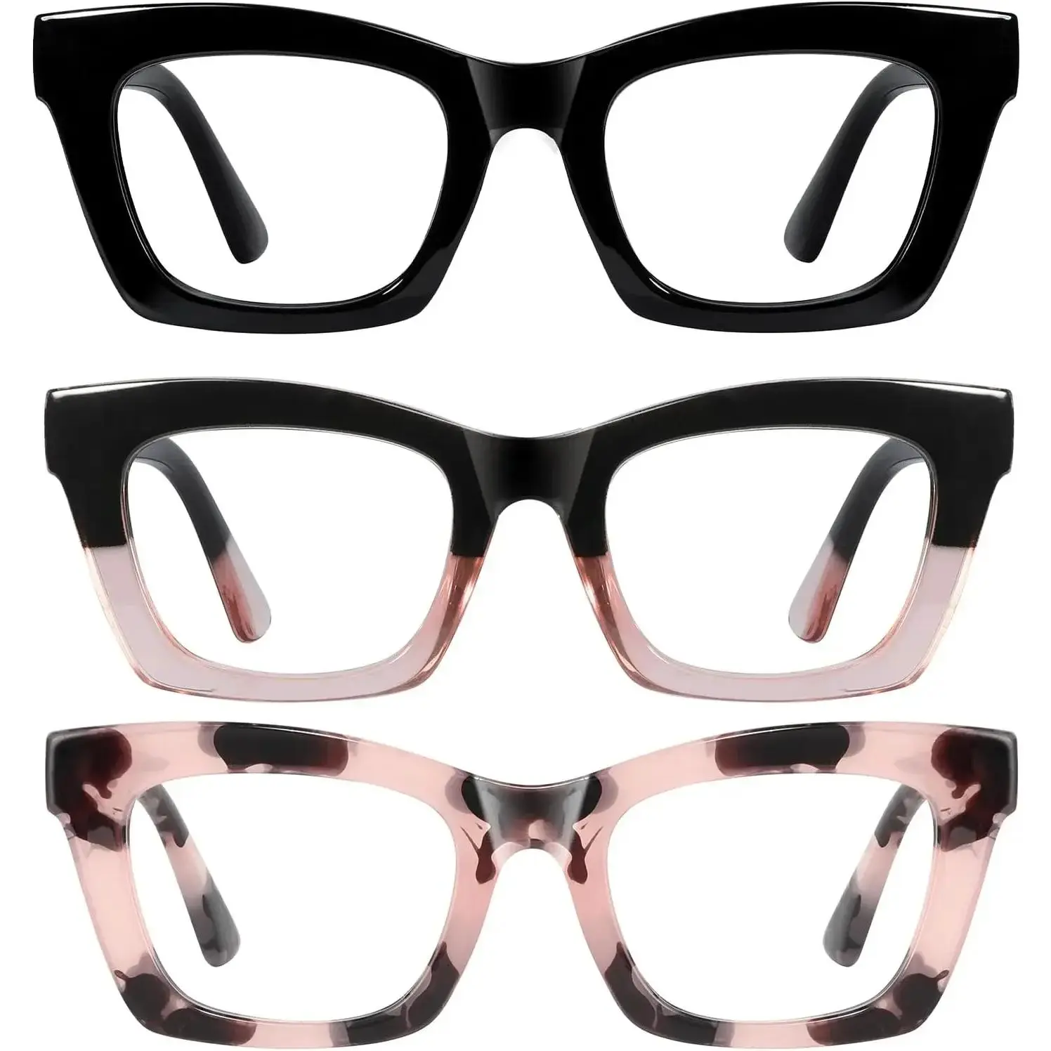 Oprah Reading Glasses for Women-3Pack Blue Light Blocking Fashion Readers with Spring Hinge Computer Square Eyeglasses