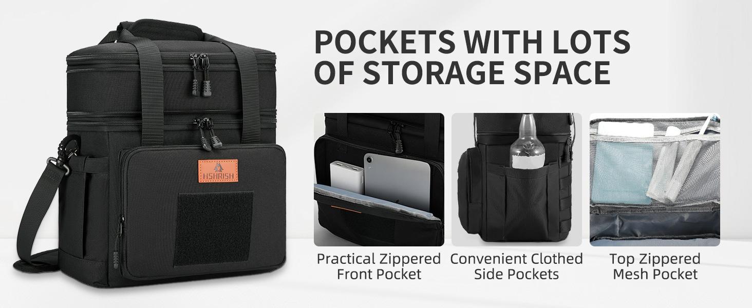 HSHRISH LB01. Large Expandable Insulated Lunch Bags for Men Durable Waterproof Leakproof Tactical Cooler Bag 24 Cans 16 L for Work Beach Picnic Trips