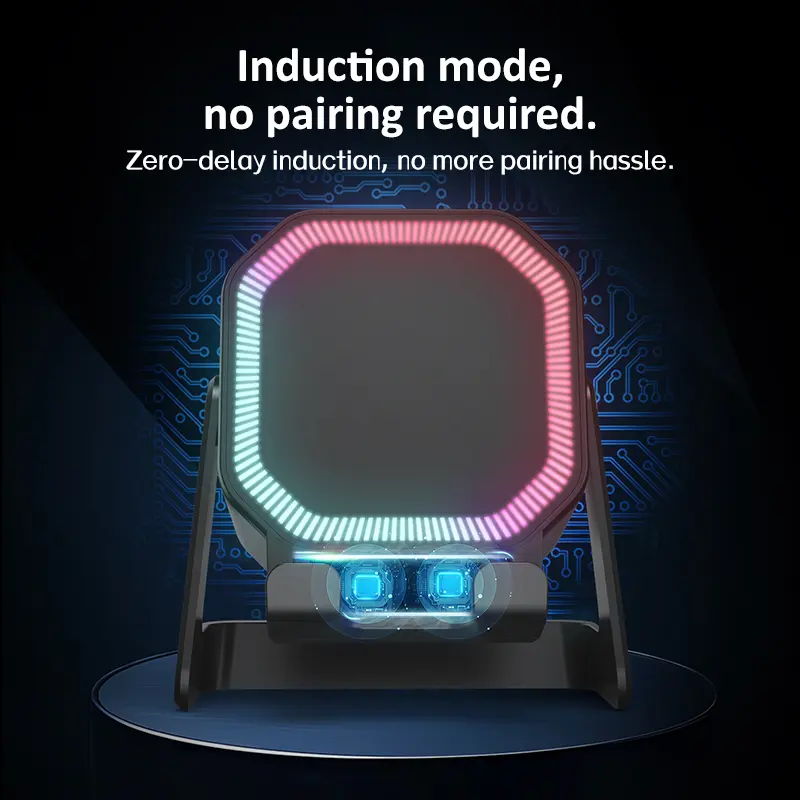 Multifunctional Portable Bluetooth Wireless Speaker with Built-in 20kHz Stereo Sound, Adjustable Phone Holder, RGB LED Light Black Stand, Compatible with Smartphones Tablets, Ideal for Gifts, Mobile Audio Connection Device