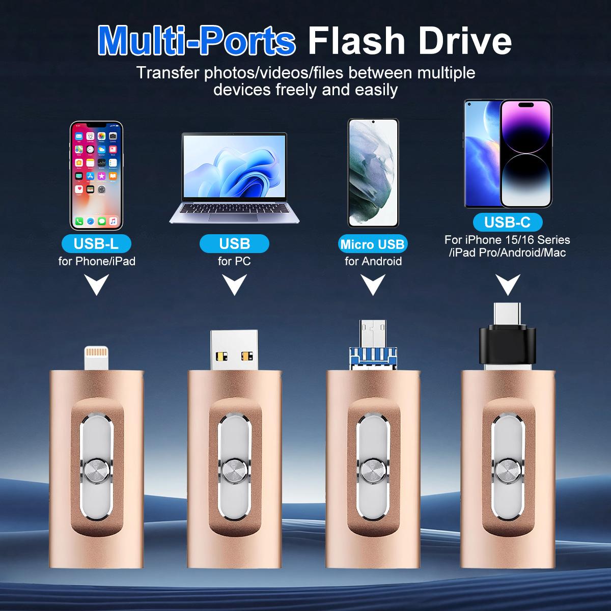 Flash Drive for iPhone 256GB, 3 in 1 USB Type C Memory Stick, Photo Stick External Storage Thumb Drive for iPhone iPad Android Computer,All In One Phone Usb Srorage