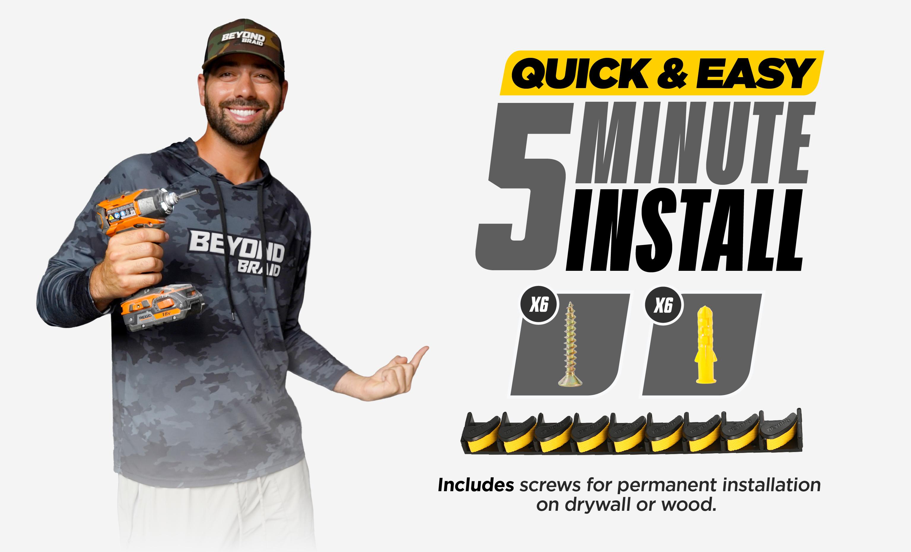 Beyond Fishing GripLock Vertical Fishing Rod Rack – Wall-Mounted Fishing Rod Holder for Garage – Stores Up to 9 Rods or Combos –Space-Saving Durable Fishing Rod Holders for Serious Anglers