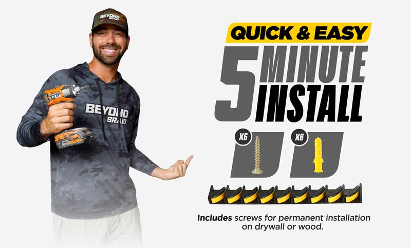 Beyond Fishing GripLock Vertical Fishing Rod Rack – Wall-Mounted Fishing Rod Holder for Garage – Stores Up to 9 Rods or Combos –Space-Saving Durable Fishing Rod Holders for Serious Anglers