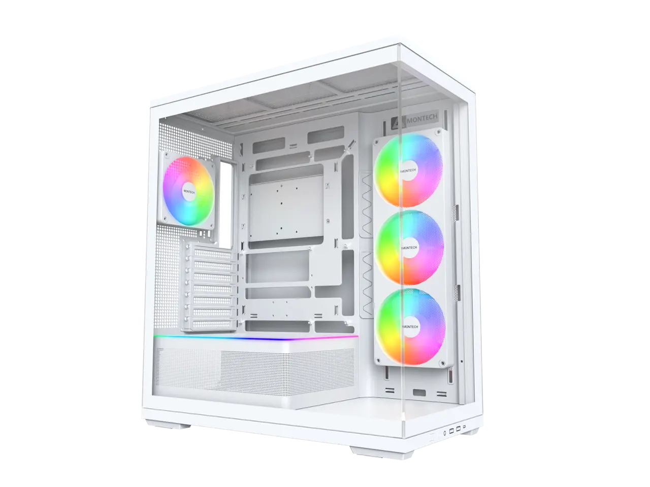MONTECH TG3 Panoramic ATX Mid-Tower PC Case, Pre-Installed 360mm ARGB Unibody Fans & 1x120mm ARGB Fan, ARGB Strip, Supports 360mm Radiator, RTX 5090 GPUs & Back-Connect Motherboards, White