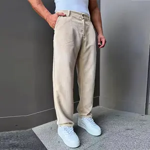 Men's Vintage Corduroy Work Pants, Formal Style Straight Leg Trousers, Casual Fitted Button Fly Design, All Seasons Wear