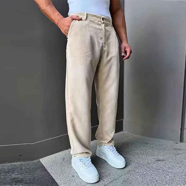 Men's Vintage Corduroy Work Pants, Formal Style Straight Leg Trousers, Casual Fitted Button Fly Design, All Seasons Wear