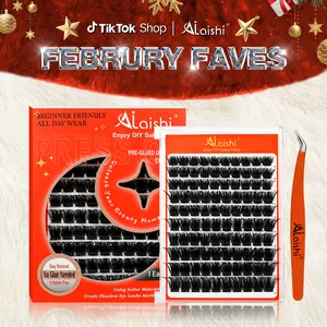 Ailaishi No Glue Self-Adhesive Lash Extension Kit, 50D / 80D / 200D Extra Volume False Lashes with Tweezer, Bold Full Effect, Easy Apply, Reusable for Party & Night Out