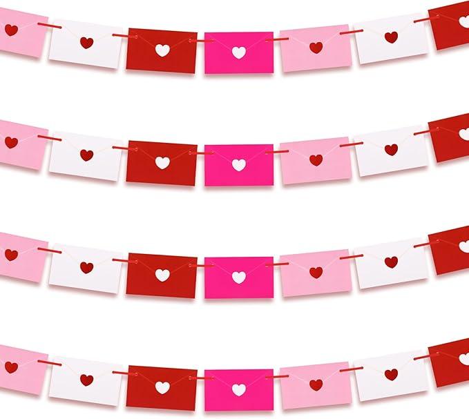 Valentine's Day Decoration Heart Envelope Garland Love Letter Banner Felt Heart Garland Banner Hanging Heart Decorations Rustic Farmhouse Hanging Decor for Wedding Anniversary Gothic Bridal Shower Party Fireplace Mantle Wall Door Room Bedroom Home Decor