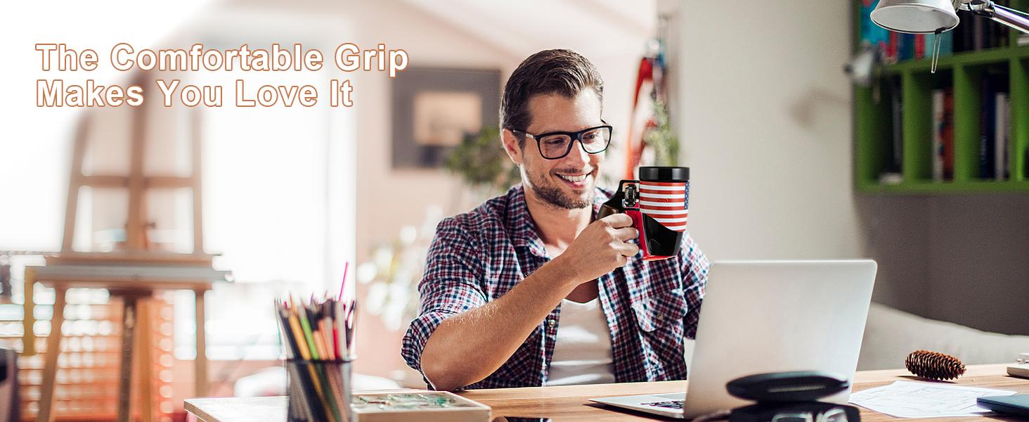 Pukomc Black Cool Revolver Ceramic Mug with Wooden Handle - Perfect Birthday or Retirement Surprise 16 oz (Flag)Drinkware, Coffee&Tea&Water Cup Washable Tumbler Reuse Reusable