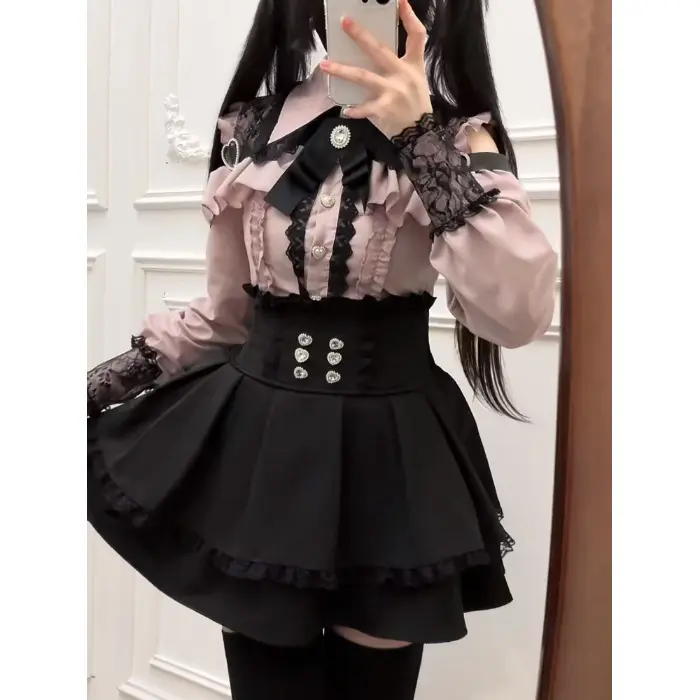 Lotus root pink top+short skirt * 7119