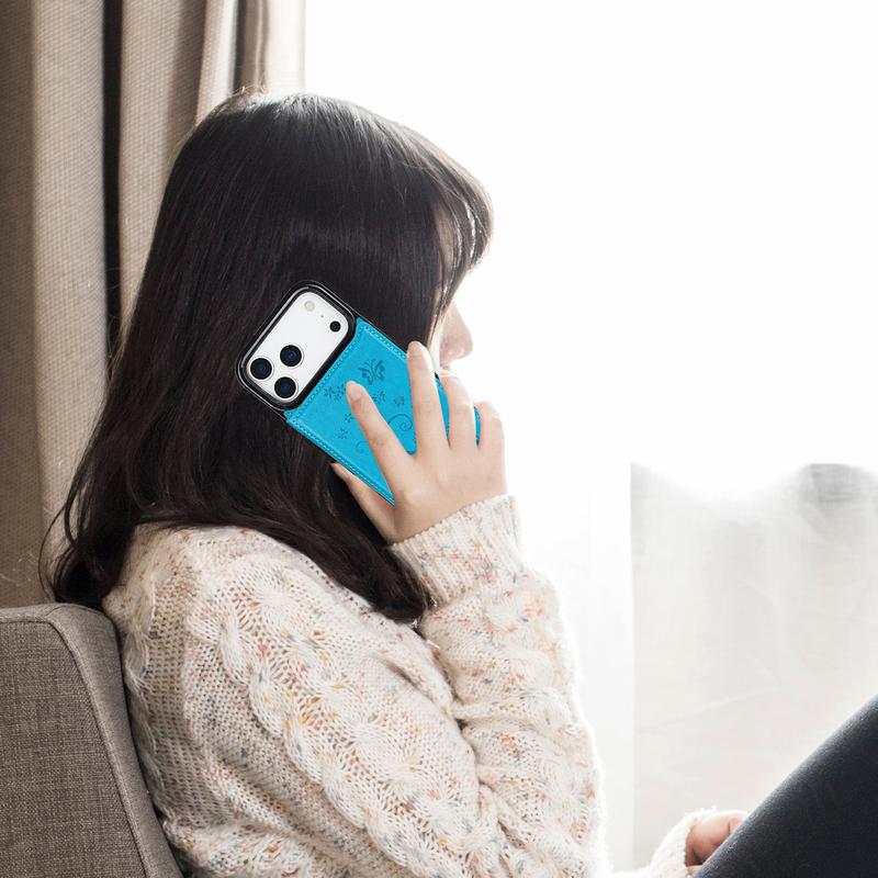 Case For iPhone 17 16 15 14 13 12 11 Pro Max Case Wallet with Card Holder, Embossed Butterfly Premium PU Leather Double Magnetic Buttons Flip Shockproof Protective Case Cover