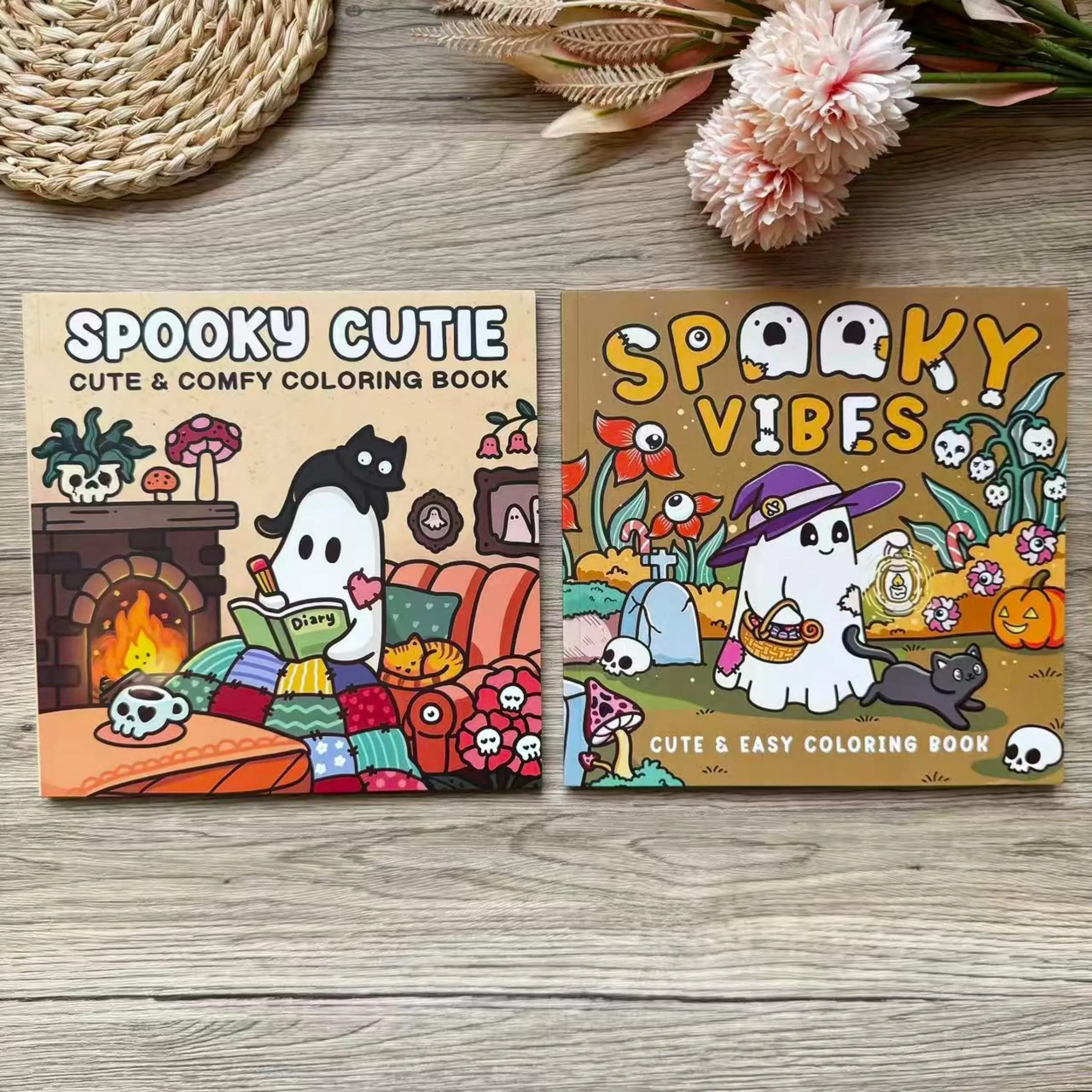 2/4-Pack Adult Halloween Coloring Book Set - Popular Spooky Cutie, Comfy, Spooky Vibes Cute Design, Easy, Vibrant Coloring, Thick High-Quality Paper - Ghosts & Diverse Themes, Perfect Halloween Gift