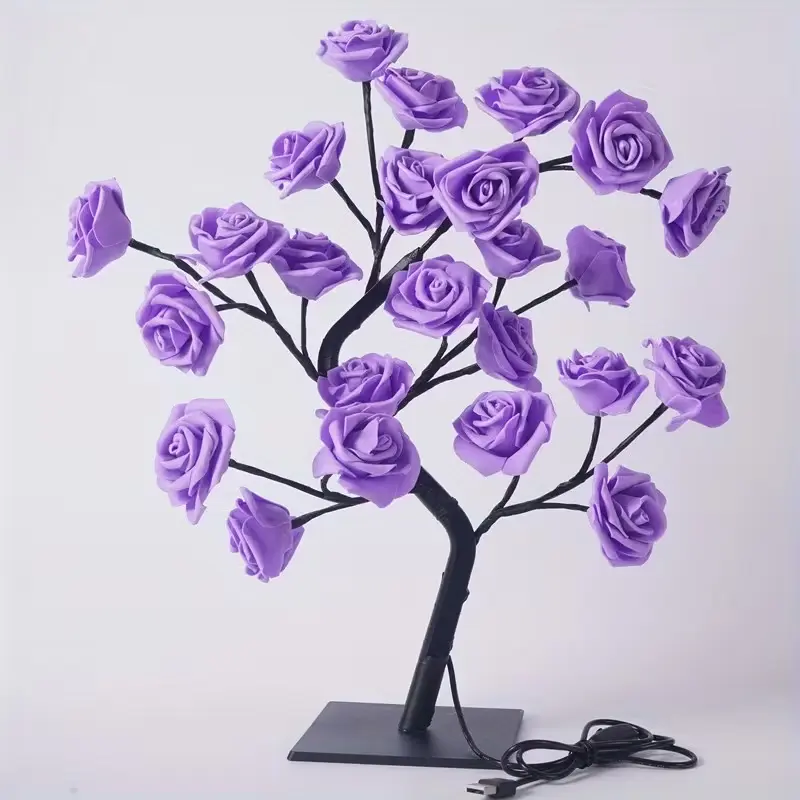 Single pack: attractive rose tree lamp, 24 LED artificial flowers night light, USB powered romantic realistic flower desktop tree, suitable for bedroom decor and living room tabletop ornament