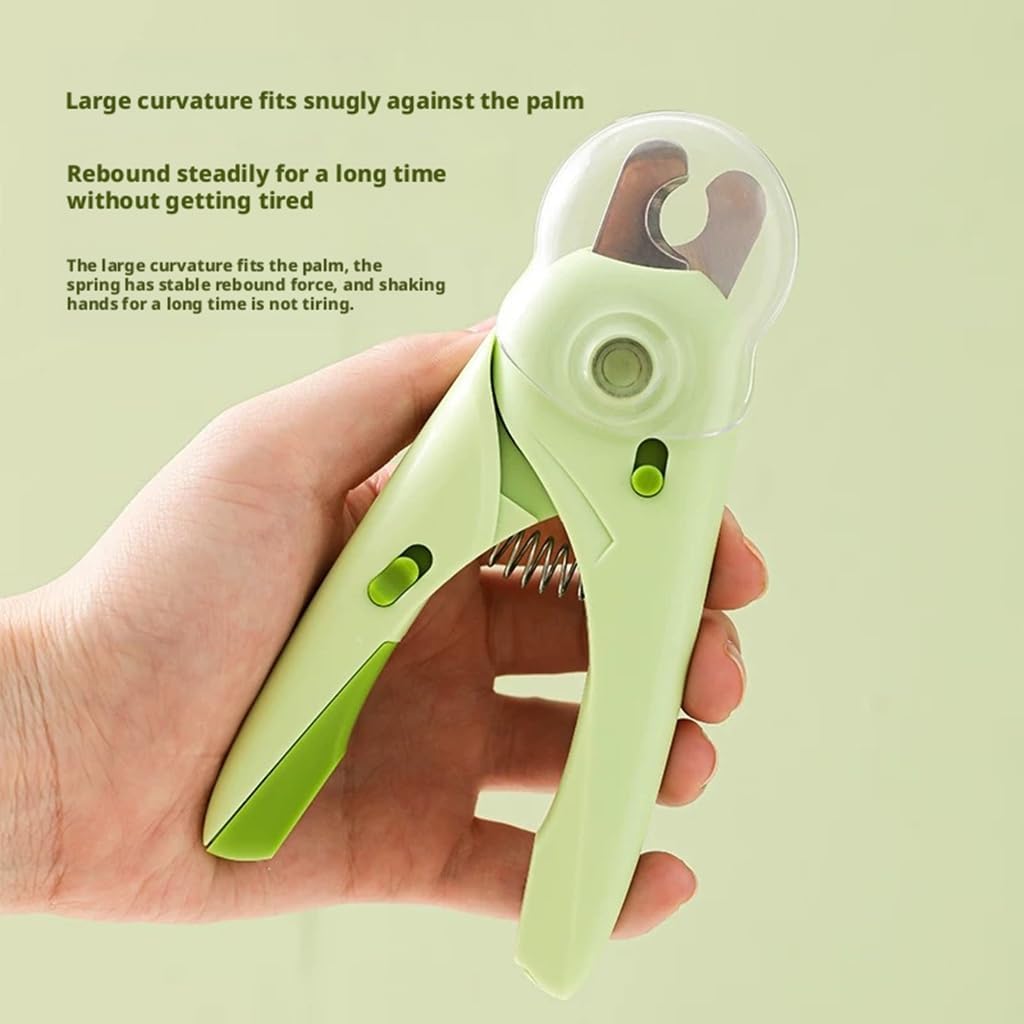 Pet Nail Clippers with Suction Cup, Green Plastic Dog & Cat Grooming Tool with Safety Guard to Prevent Overcutting, Extra-Sharp Blades for Thick Nails
