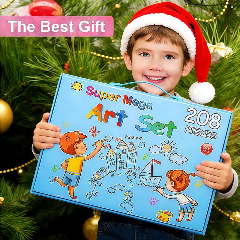 208-Piece Drawing Art Kit, Gifts for Kids Girls Boys Teens, Art Set Crafts Case with Double Sided Trifold Easel, Includes Sketch Pads, Crayons, Colored Pencils