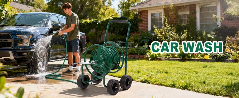 VINGLI Garden Hose Reel Cart, Lawn Water Planting Cart with Wheels, Heavy Duty Outdoor Yard Water Planting Truck Holds 250-Feet of 5/8-Inch Hose with Storage Basket for Patio Farm(Green)