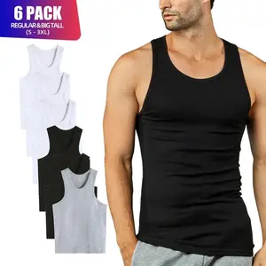 6 Pack Men's A-Shirts 100% Cotton Ribbed Underwear Tank Top Solid Casual Menswear S-3XL Regular Big & Tall Workout Breathable Sleeveless Plain Classic