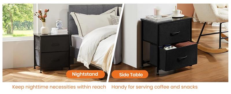 SweetFurniture Nightstand, Nightstand with 2 Fabaric Drawers, Bedside Furniture, Night Stand, Small Dresser for Bedroom, College Dorm, End Table with Fabric Bins, Dormitory