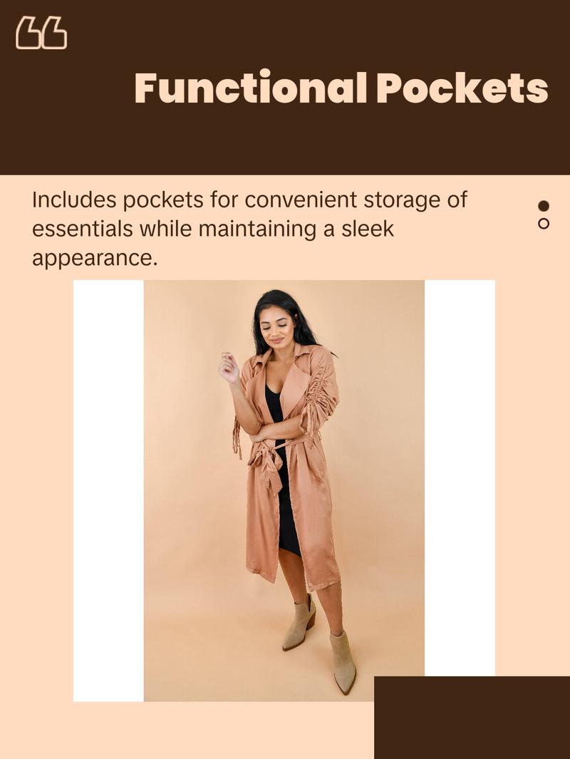 Camel Belted Open-Front Duster Trench Jacket