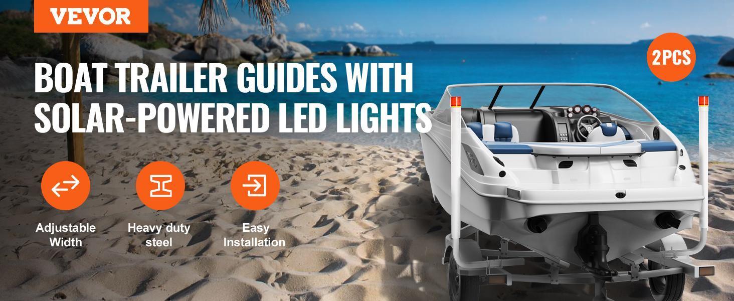 VEVOR Boat Trailer Guide with LED Illumination, TikTokShopBlackFriday, 20"-60"  Flexible Height Guide Poles, Pair of Corrosion-Resistant Steel Supports, Equipped with PVC Sleeves, Suitable for Ski, Fishing, or Sailboat Trailers