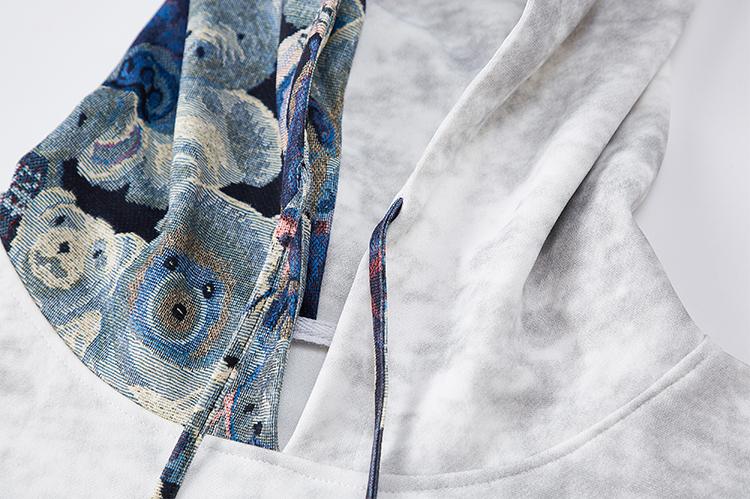 Tie-Dye Embroidered Patchwork Hoodie Men Autumn Winter Trendy Brand Design Loose Fit Jacket, Regular Style, Fleece Lined, Warm Comfortable Soft Mens Long Sleeve Top, Suitable for Casual Daily Wear Travel Outing Pullover Hoodie