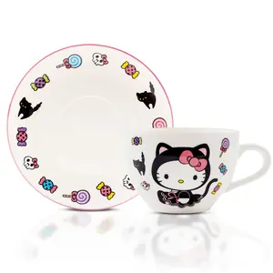 Sanrio Hello Kitty Black Cat Bone China Teacup and Saucer Set | Holds 7 Ounces