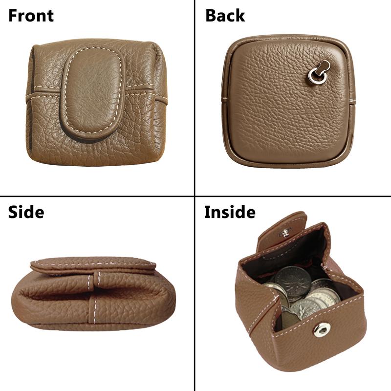 Mini Lychee Pattern Coin Purse, Solid Color with Keychain Earphone Storage Bag,  Casual Change Bag for Daily Use fashionable Genuine Leather mini coin purse birthday gift option Stylish Wallet Bifold Wallet