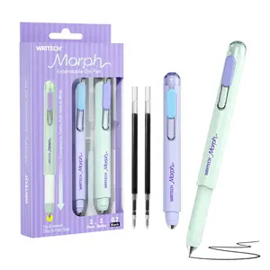 Morph Extendable Gel Pen: 0.5mm Black Ink Mini to Full Size Soft Grip Portable Extendable Pocket Pen Set with 2 Pens and 2 Refills