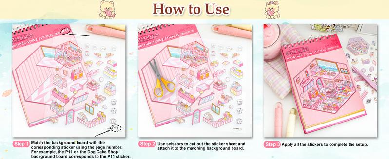 20 Sets DIY Miniature 3D Sticker Scene Book, Sticker Therapy Scenes Collection Book for Adults Stress Relief Pass The Time, Make Your Own House Miniature Cute Cartoon Animal Isometric Scene Funny Stickers