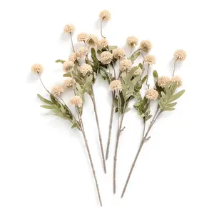 Artificial Flower, 5pcs Faux Silk Mini Chrysanth with Stems, Bulk Fake Wedding Filler Flowers for DIY Bouquet Centerpieces Arrangements Shower Decorations (Beige)