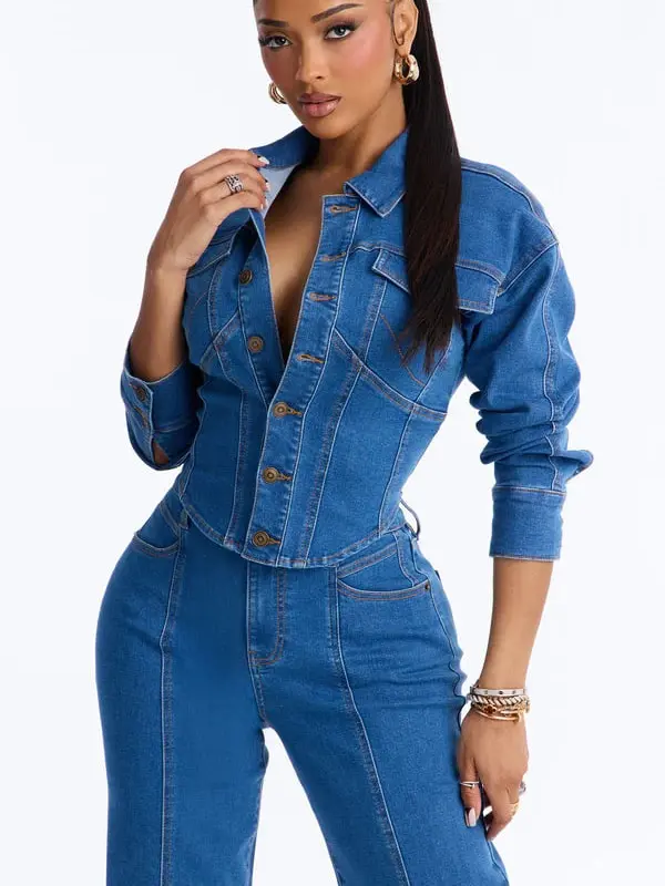 Nessa Denim Pant Set - Medium Wash - TikTok Shop