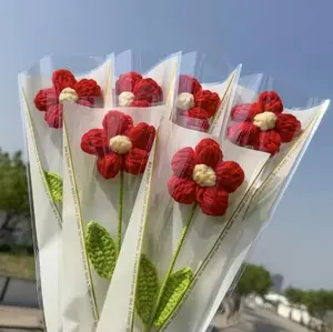 [Red Hand-Knit Poppies] Red Hand-Knit Poppies Bouquet | Polyester Floral Arrangement | Valentine's, Mother's Day, Thanksgiving, Graduation, Home Decor, No Maintenance, Creative Gift