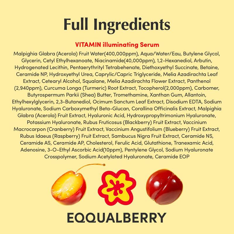 3pcs EQQUALBERRY Vitamin IlluminatingSerum -Brightening Vitamin C Serum withNiacinamide |Strengthens skin barrier IHydrates using Ceramide and HyaluronicAcid, 1.01oz / 30ml