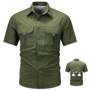 Men’s quick-dry, breathable cargo shirt/short-sleeve T-shirt with multiple pockets—water-resistant, sun-protective, and abrasion-resistant. Suitable for hiking, climbing, fishing, travel, and camping. Casual and business-ready, with a lightweight feel and