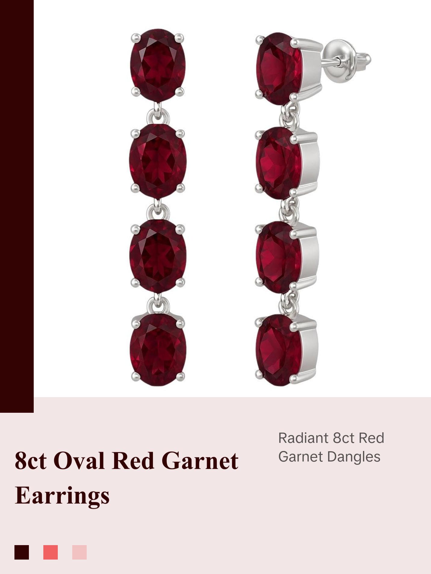8ct Natural Oval Red Garnet Pin Dangle Earrings