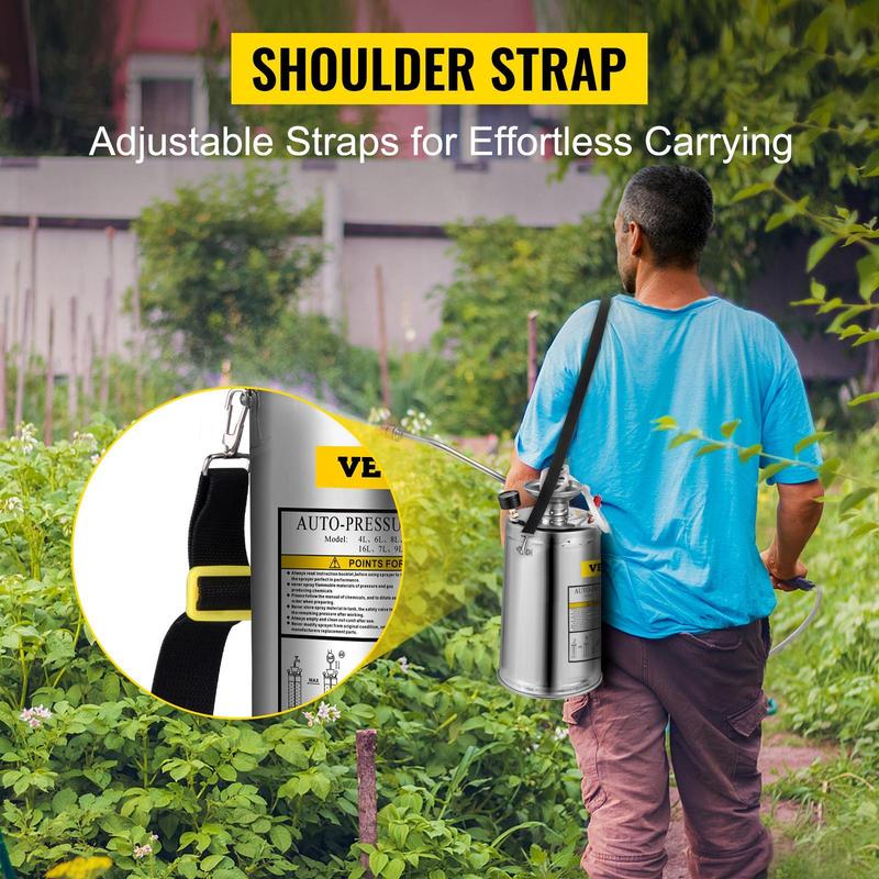 VEVOR Stainless Steel Sprayer, Set with Wand& Handle& Reinforced Hose, Hand Pump Sprayer with Pressure Gauge&Safety Valve, Adjustable Nozzle Suitable for Gardening& Sanitizing