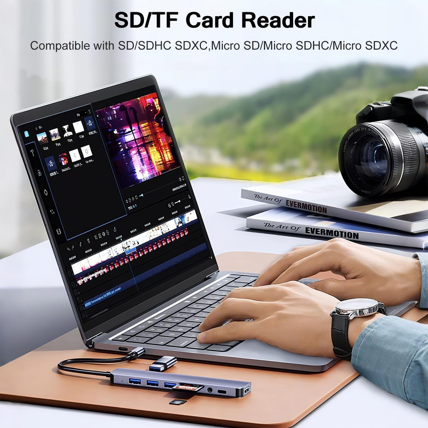 USB-C 8-Port Hub Expander with 4 USB 3.0 Ports 1 USB-C Jack TF/SD Card ...