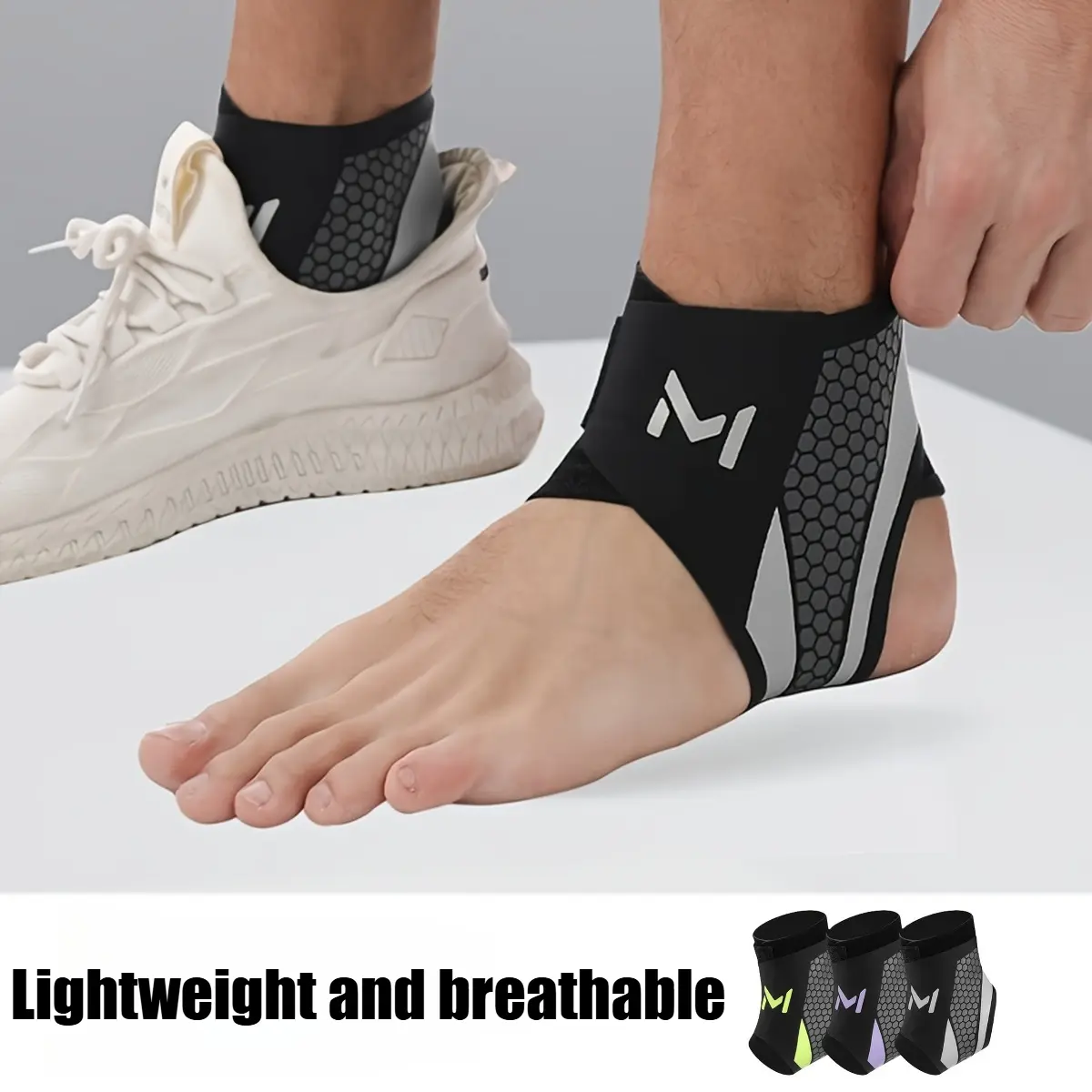 Adjustable Ankle Support Brace (1 Pair), Spandex Compression Wrap with Velcro for Unisex Adults, Flexible & Lightweight for Sports