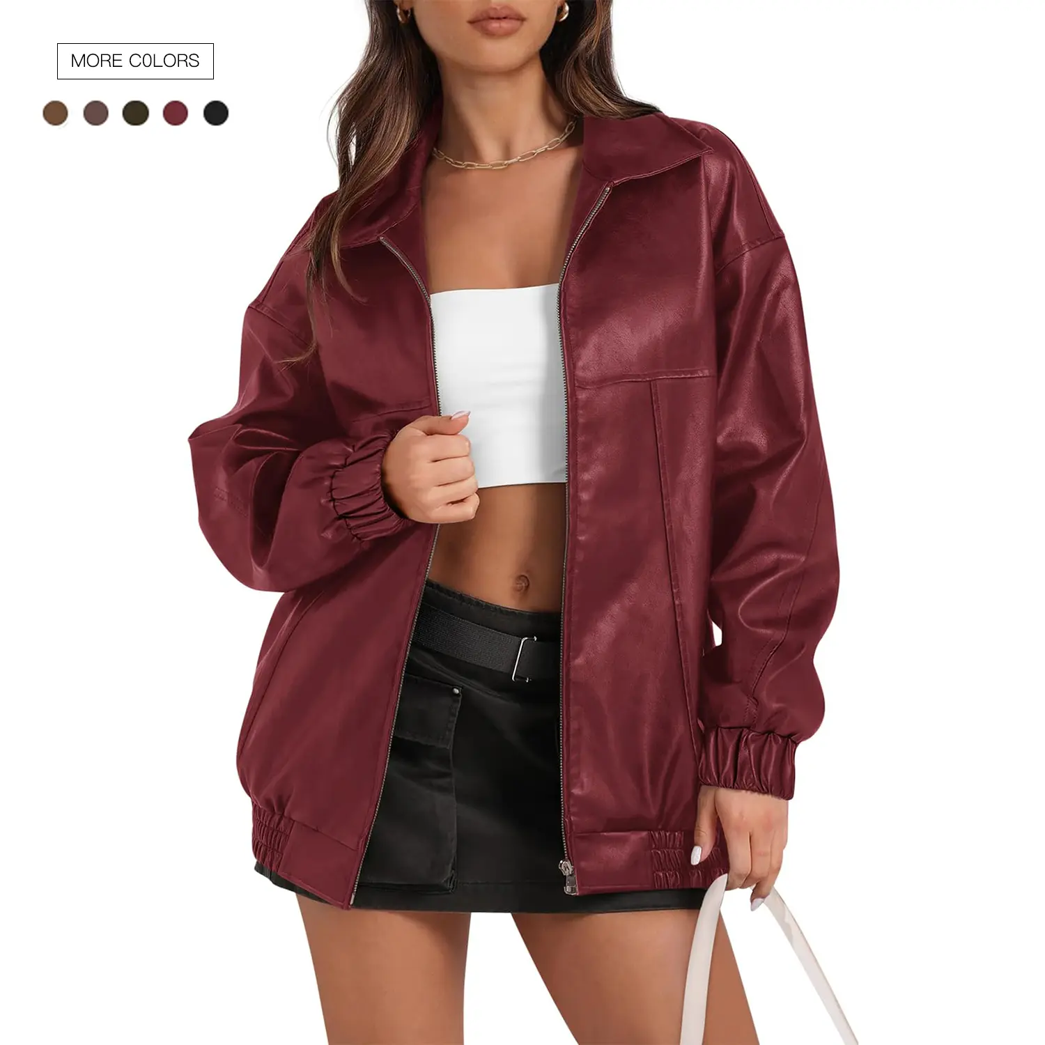 2026 Womens Leather Jacket Oversized Faux Casual Zip Up Bomber Motorcycle Jackect Trendy Fall Winter Clothes S-XXL