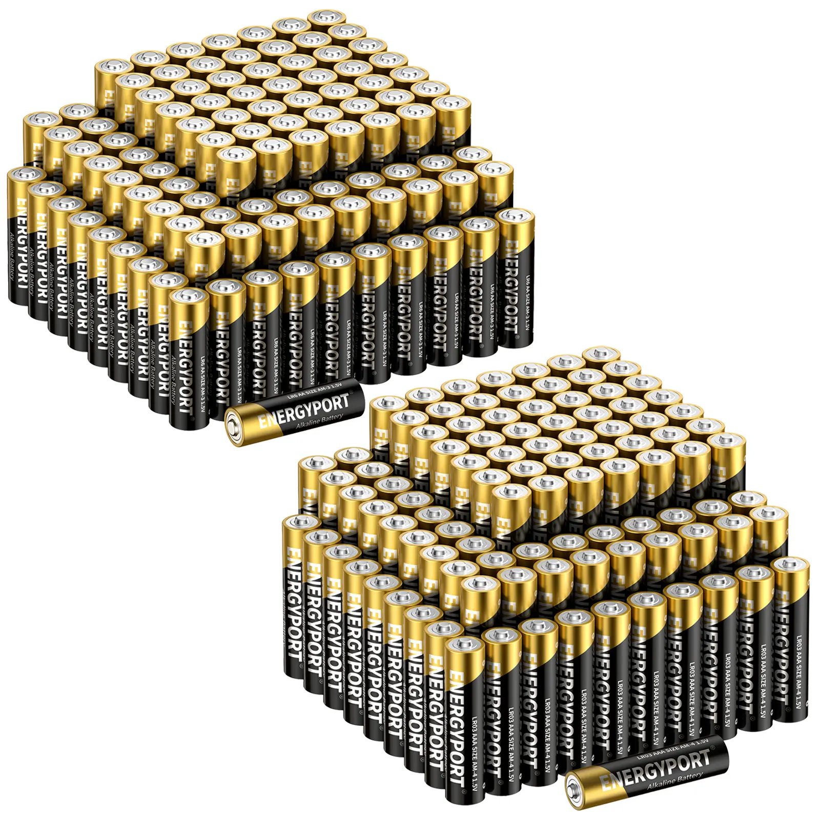 ENERGYPORT AA and AAA Alkaline Batteries Combo Pack , Double AA and Triple AAA Batteries, 1.5V High-Performance Heavy Duty , 10-Year Shelf Life, Non-Rechargeable Battery for Clocks, Remotes, Toys & Electronic Devices, Household Batteries