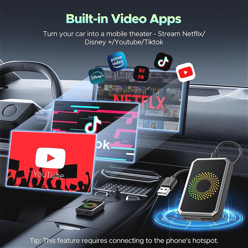 CarPlay AI Box for Netflix YouTube TikTok, Wireless CarPlay & Android Auto Adapter, 3-in-1 Magic Video Streaming Box, Convert Wired to Wireless, Plug & Play Dongle