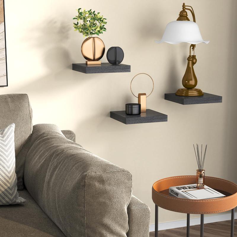 Floating Shelves for Wall, Small Black Shelves Wall Mounted Shelf for Bathroom, Living Room, Bedroom, Kitchen Decor (Set of 3, 8x8) Installation