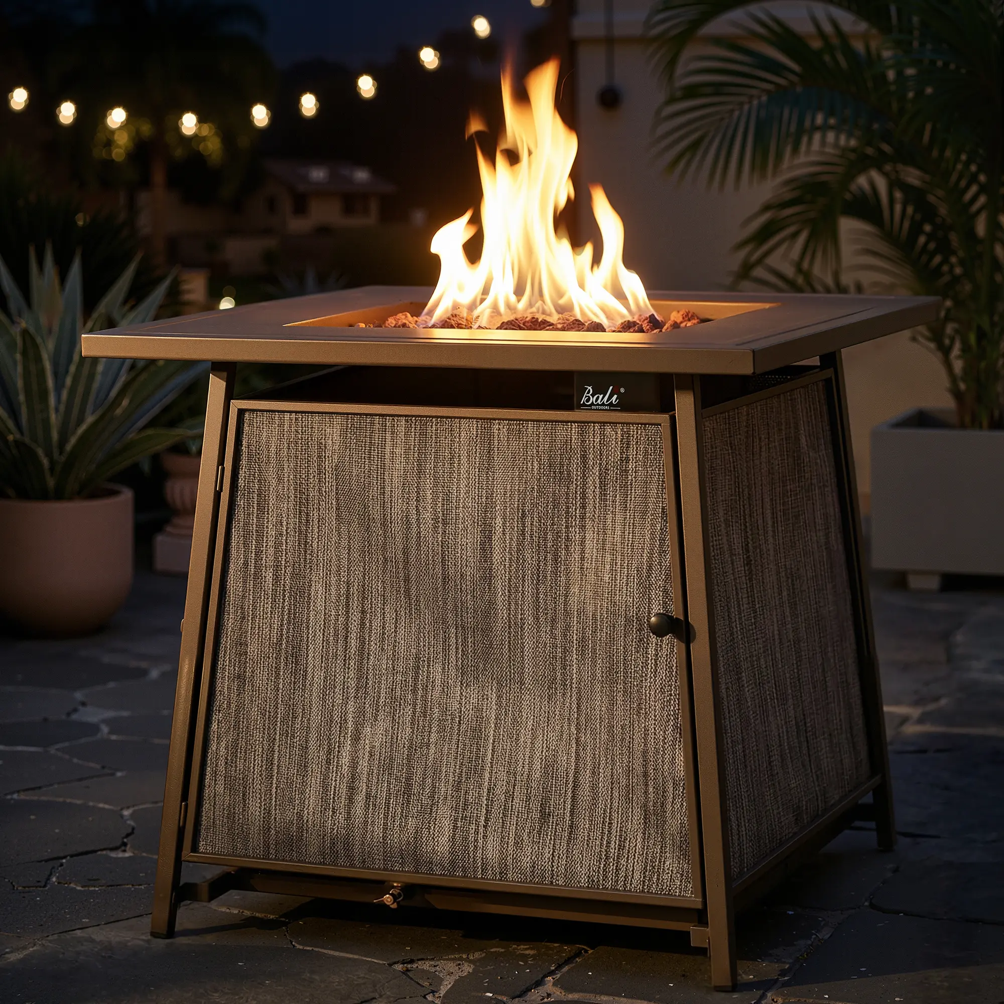 BALI OUTDOORS Game Day 28-Inch Square Propane Gas Fire Pit Table – 50,000 BTU with Lid & Lava Rocks for Patio, Backyard, and Deck