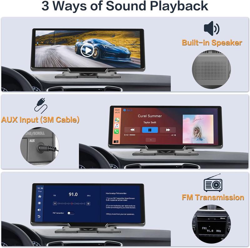 Wireless Carplay Portable Android Auto Unit with 2.5K Dash Cam, 9.3 Inch Touchscreen Car Screen Display with Bluetooth Airplay Mirror Link Voice Control AUX 64G TF