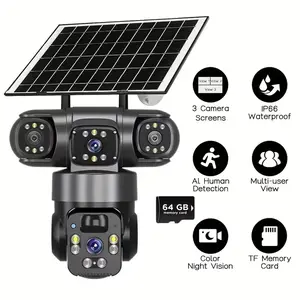 Mother's Day Gift:4K/8MP Solar-powered Security Camera | 8000mAh Battery, Color Night Vision, Triple-lens 360° Panoramic View, PIR Human Detection, Loop Recording, 2.4G WiFi App For Remote Real-time Viewing | Suitable For Farms, Gardens, Warehouses