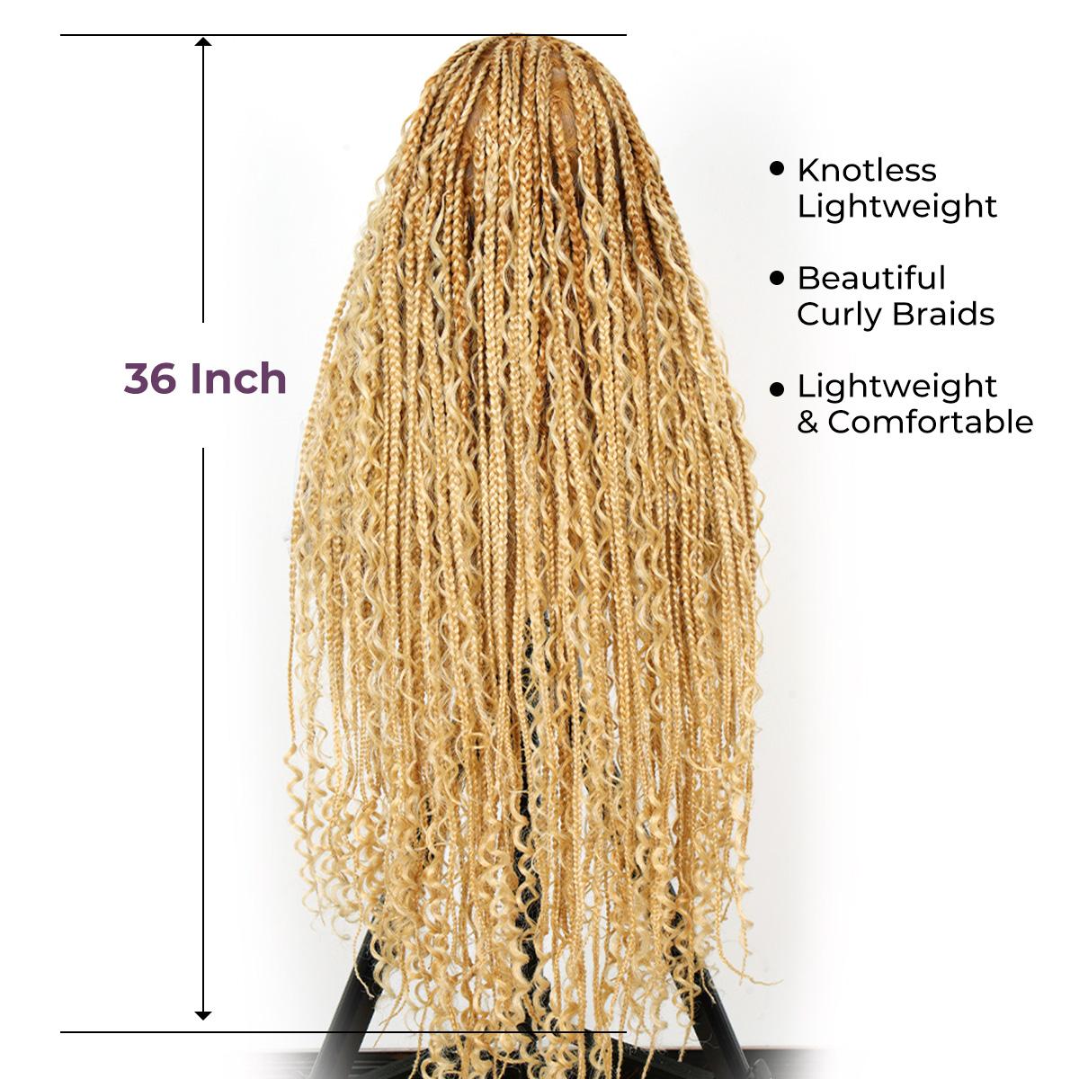 Spring Musts #T274/614 36 Inches Full Lace Premium Synthetic Fiber Bohemian Box Braided Wigs Knotless SuperNova Hair Ash Blonde Wig DM to Pre-cut Lace