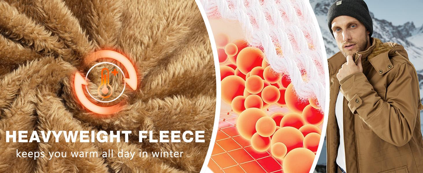 MAGCOMSEN Men's Winter Coat Fleece Lined Parka Cotton Cargo Jacket Multi Pocket Warm Menswear Casual Hoodie