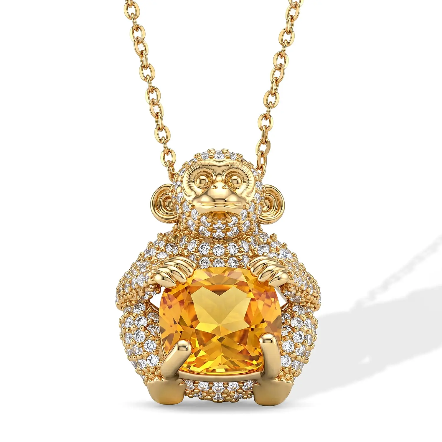 Simulated Citrine and Simulated Black Diamond 1.00 ctw Monkey with Baby Love Necklace (20-22 Inches) in Goldtone