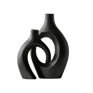（VYD）XL Black Ceramic Vase Sets of 2 for Modern Home Decor, Eclectic Entryway