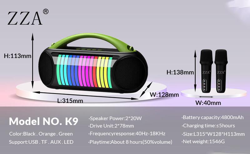 K9 Karaoke Portable Systems Wireless Karaoke Machine Sepaker,IPX4 Waterproof Wireless Speaker,100W Loud Deepbass Speaker for Indoor,Outdoor,Camping,Beach,Green